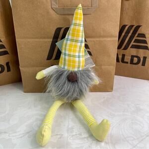 Aldi Huntington Home Spring Mini Gnome 16" Yellow Plaid Stripes NWT